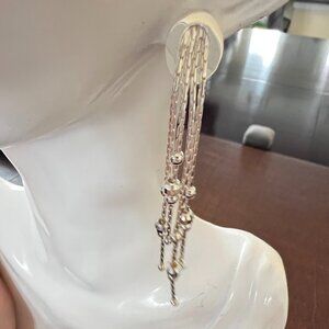 STERLING SILVER Drops Dangles Earrings Chandelier Pierced Multi Chain With Beads